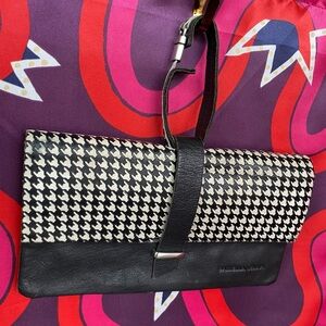 Daniella Lehavi Artisan Leather Houndstooth Black White Clutch Wristlet Bracelet